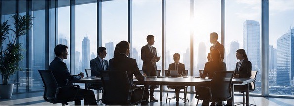 会議室で打ち合わせをするビジネスパーソン